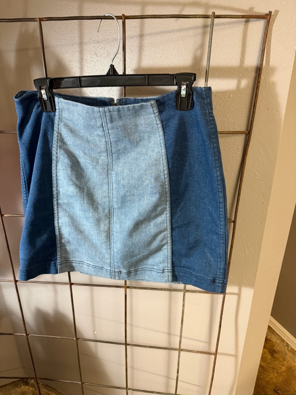 Free People Two-Tone Blue Denim Mini Skirt